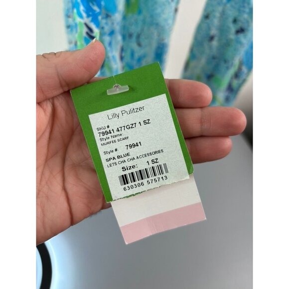 Lilly Pulitzer women's blue spa lets cha‎ cha murfee scarf silk cashmere NWT - Picture 5 of 8